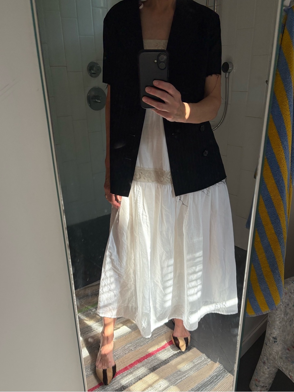 Ottod'Ame White Cotton Voile (dbl layer) sundress w/ lace trim & bottom flounce